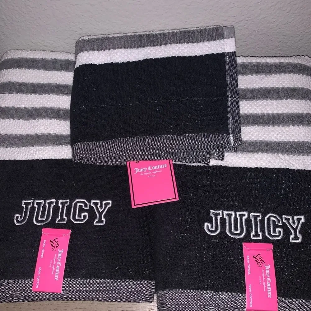 Brand New Black-grey juicy Couture Bath Towel Set
